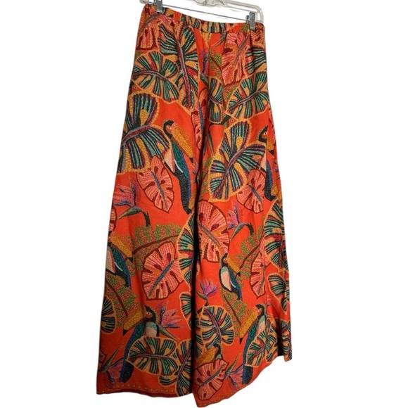 Farm Rio Birdie Orange Wide Leg Pants Size Small - Picture 5 of 9